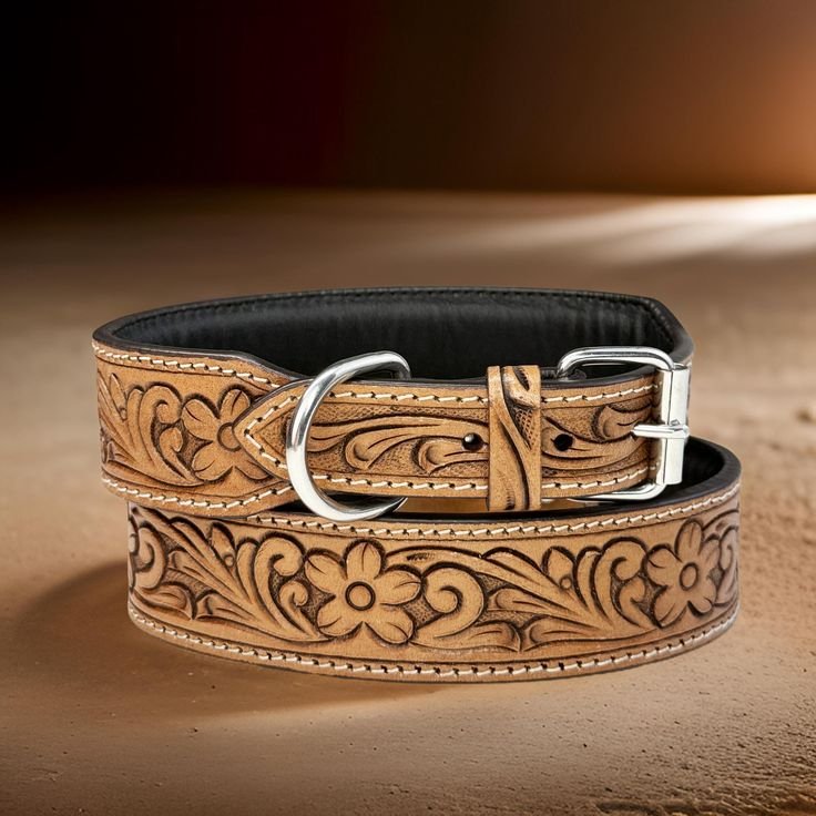 Handcrafted Floral Tooled Leather Belt